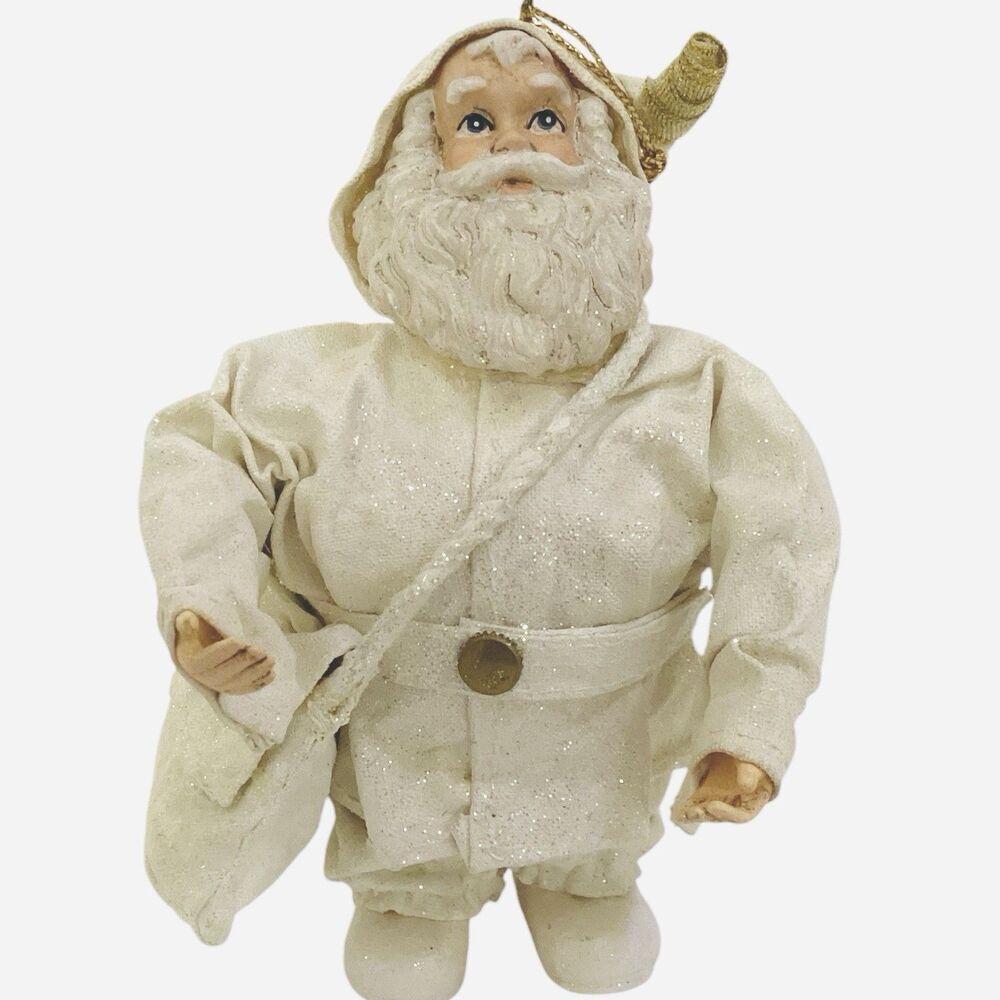 Ceramic & Paper Mache Winterland Santa With Pouch Christmas Ornament - Picture 1 of 7